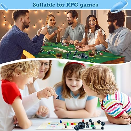 Civaner 15 Pcs Complete Polyhedral Dice Set D3-D100 Spherical RPG Dice Set in Opaque Black, 100 Sides for Role Playing Table Games Party Supplies(Black and Blue) - color: Black and Blue
