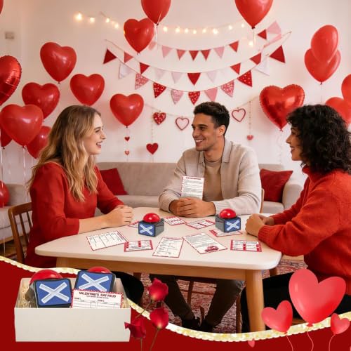 Valentine's Day Friendly Feud Game with 2 Answer Buzzers, Fun Family Valentines Board Game for Adults Feud Card Trivia Quiz Activities for Galentin's Day Party Family Office Group Team Building - style: Valentine's Day