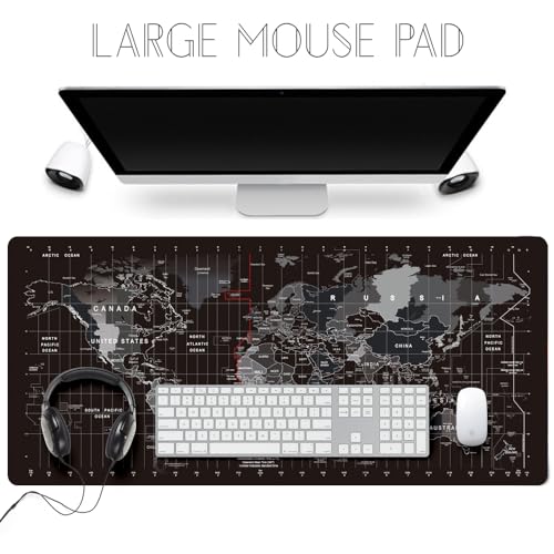 HGWALP Large Keyboard Gaming Mouse Pad Black World Map Mouse Pad with Anti-Slip Rubber Base, Extended XXL Long Gaming Mousepad Big Mouse Pads for Desk,31.5 X 11.8 Inch - color: World Map