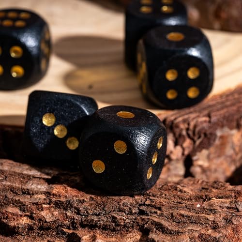 Wooden D6 Dice Set 10PCS 16mm 6 Sided Dice for DND RPG Board Games | Leather Storage Bag, DM Gift, for Dungeons and Dragons Role Playing Games - color: D6-black G