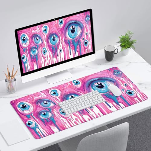 Eyes Gaming Mouse Pad Surreal Psychedelic Cute Alien Eyeball Pink Mousepad XL Large Gaming Mouse Pad Laptop Keyboard Mat Desk Pad Office Computer Keyboard Laptop Home 31.5"x11.8" - color: Eyes, size: 31.5" x 11.8"