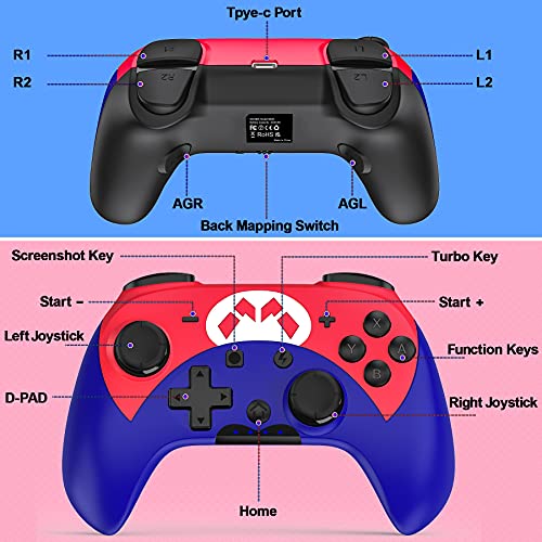 Switch Controller - Wireless Switch Pro Controller for Switch/Switch Lite/Switch OLED with 3 Levels Turbo Function, 4 Levels Adjustable Vibration, Six-Axis Motion Control, One-Key Wake up - color: Black