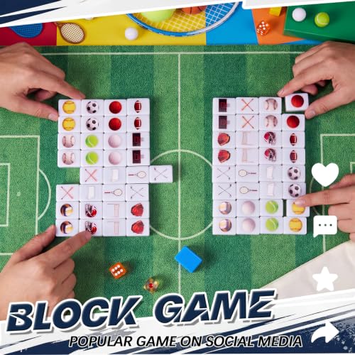 Hollowfly 2 Player Mahjong Block Set with Storage Bags 65 Tiles 30 mm Mahjong Push Tile Game with Sports Pattern No DIY Required for Friend Family Game Night Party Gift - style: Sports