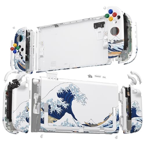 eXtremeRate DIY Replacement Shell Buttons for Nintendo Switch 2, Custom Full Set Back Plate Controller Housing with Buttons for Switch 2 Handheld Console & Joycon 2 - Deluxe Version - The Great Wave - color: The Great Wave