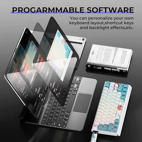 HITIME x XVX 60% Percent Keyboard with Strap, H61 Wired Aluminum Gaming Keyboard, Hot Swappable, Kanagawa Anime PBT Keycaps, RGB Backlit, Cherry Profile, Sound Absorbing Pads, Creamy Linear Switch - color: White Kanagawa