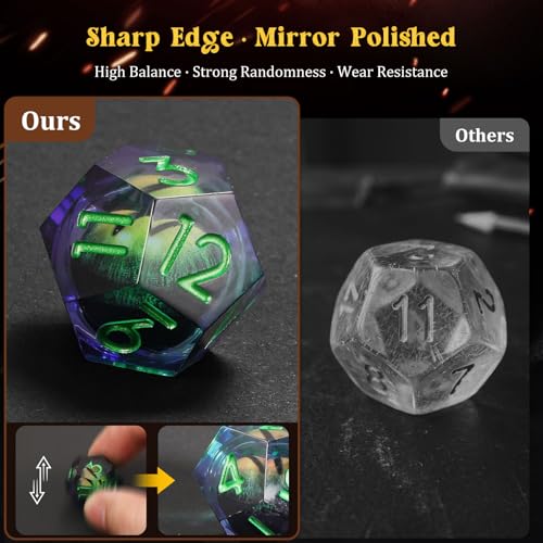 MoKo Liquid Core DND Dice Set 7PCS, Green | Sharp Edge Resin Polyhedral, D20 D12 D10 D8 D6 D4 D%, Gift Box Included, Compatible with Dungeons and Dragons RPG - color: 1 - Green