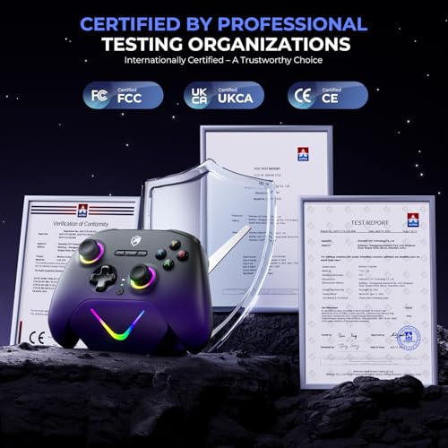 ECHTPower Upgrated PC Gaming Controller TMR Hall Effect Joysticks Anti-Drift & Dual Triggers, 1000Hz Polling Rate, Turbo & Vibration, Programmable Buttons for PC/Switch/Switch 2/iOS/Android with Charging Dock - color: Black Purple