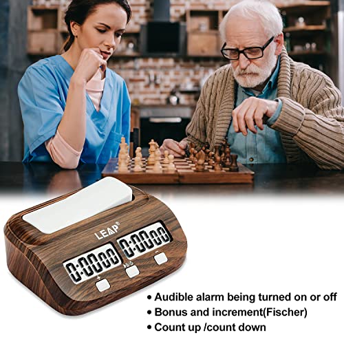 LEAP Chess Clock Digital Chess Timer for Chess Board Game (Official Store) | Professional Time control, Count up/down, Alarm, Energy save, Woodgrain Finish, Timer for 2 Board Games