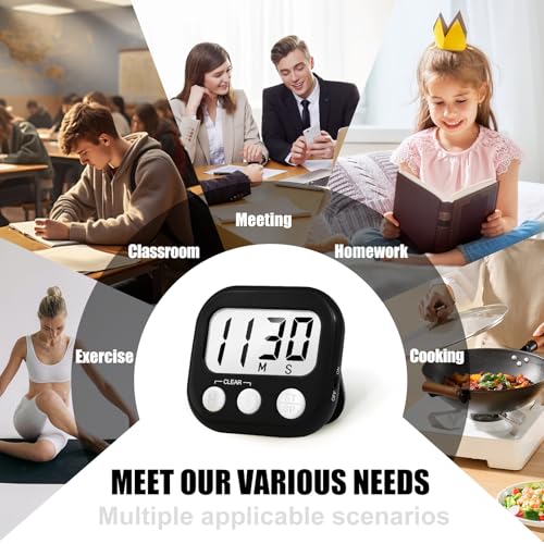 2 Pack Digital Kitchen Timer for Cooking Big Digits Loud Alarm Magnetic Backing Stand Cooking Timers for Baking Black - color: Black