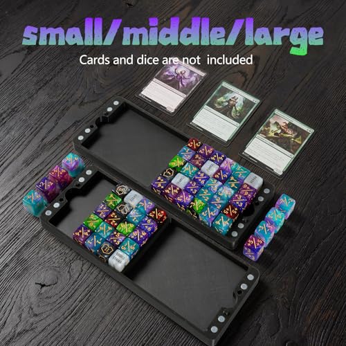 Flat Dice Box MTG Counter Storage for 16mm Dice – Fits 60 Standard Dice – Magnetic Storage Case for RPG, MTG, DND, Tabletop Games (Black, Large) - size: Large