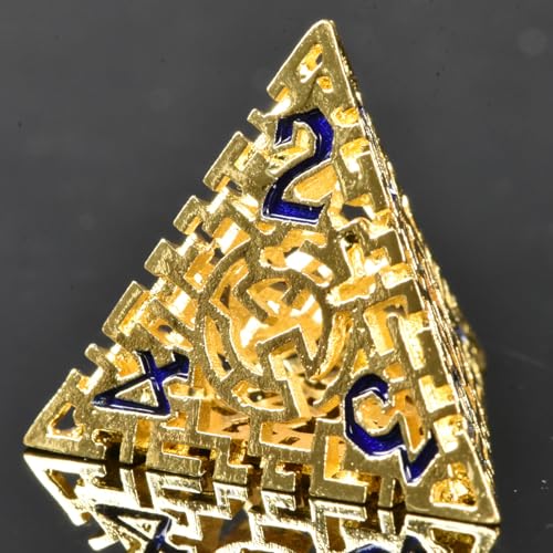 Hollow Metal The Lost Maze DND Dice Set with an Iron Box for DND COC Role Playing dice Games and Board Games Gift (Glod) - color: Metal Maze Gold