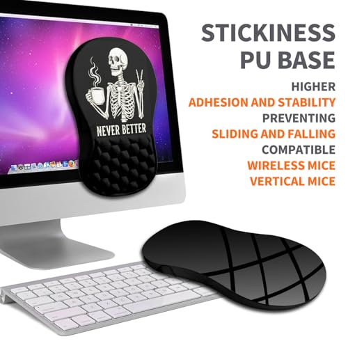 Ergonomic Joint Wrist Support Mouse Pad with Memory Foam Cushion Massage Bump, Carpal Tunnel Pain Relief Mousepad Slope Design for Wrist Rest, 11.8x7.9 in, Funny Skeleton - color: Funny Skeleton