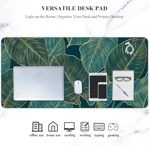 Auhoahsil Desk Mat, Ultra Large Mouse Pad, XXL Gaming Mousepad, Green Tropical Leaves Deskpad, Big Extended Full Size Mouse Pad, Desktop Desk Matt for Keyboard, Laptop & Computer, 35.5 x 15.7 in - color: 01 Beach Palm Tree Leaves, size: XXL - Extended siz
