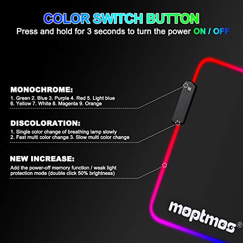 RGB Gaming Mouse Pad Anime Dragon Mousepad Mat LED with 15 Lighting Modes for Computer 31.5 X 12 Inch (Red) - color: LED-Red