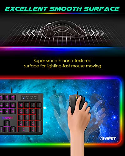 NPET K10V3 Wired Gaming Keyboard and Mouse Pad, RGB 10 Zone Backlit, Spill-Resistant Design, Quiet Silent USB Membrane Keyboard and Wrist Support for Desktop, Computer, PC