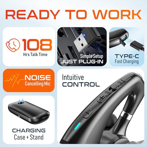 Delton Wireless Headset for Computer with Charging Case | Bluetooth Headset with Noise-Cancelling Mic, Specially Designed for MS Team, Zoom, Google Meet, Driving, and Office