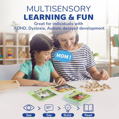 BenBen Spelling Games, 224 Flashcards, 208 Wood Letter Tiles, 1-4 Players, Learning Games for Kids 4-8, Educational Toys for Kindergarten 1st 2nd Grade, Preschool Classroom Must Haves - style: Spelling Game with 224 Flash Cards