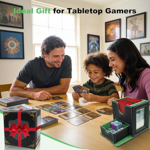 Commander Deck Box for MTG/PTCG/TCG - Patent Pending, Black Green | Card Deck Box with Display Fits 100+ Double-Sleeved Cards, Magnetic Trading Card Box with Dice Tray & 35PT Card Holder - color: Black Green