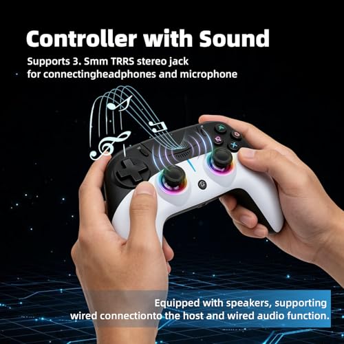 Geemaker Wireless Game Controller Compatible with PS5, PC, iOS, Mac, Android, Steam Deck, Dual Vibration Motor, 6-Axis Motion Control, Turbo Function, 3.5mm Audio Jack, Esports Grade Performance,Black & White