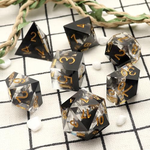 Haxtec Sharp Edge Dice Set DND Dice Set with Dice Case Handmade Black Swirls Resin D&D Dice Set for TTRPGs Compatible with Dungeons and Dragons Gifts-Dark Soul - color: Black
