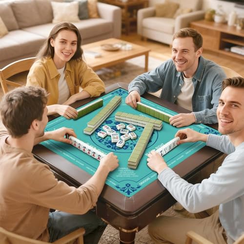 Green Mahjong Mat with Rules, 31.5*31.5in Anti Slip American Mahjong Mat for Table, Noise Reduction, Neoprene Mah jongg Mats with Carrying Bag & 3 Dices, Mahjong Supplies Gift, Board Tile Games Mats - color: Green04