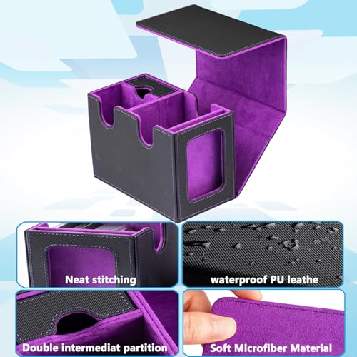 MTG Deck Box for Commander with Dice Tray,Designed for MTG Commander | Card Deck Box Fits 200+ Double Sleeved Cards,Card Storage Box with 3 Dividers 2 card holder - color: Purple