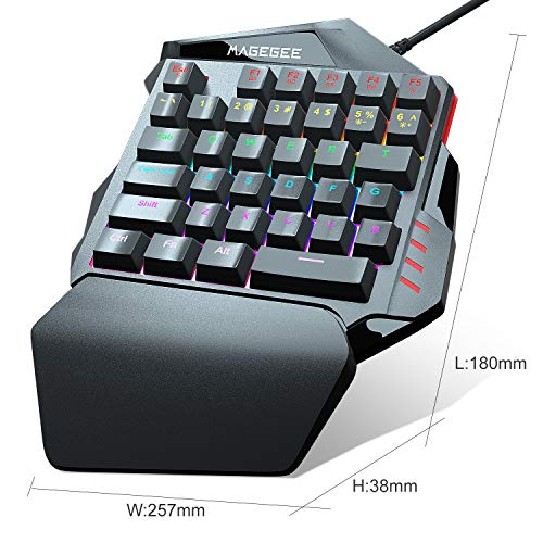 MageGee One-Handed RGB Mechanical Gaming Keyboard, 35 Keys Rainbow Backlit Wired Keyboard, Blue Switches, Support Wrist Rest, Portable Mini Gaming Keypad with Programmable Keys Macro Recording