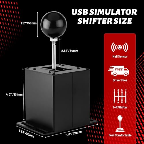 USB Simulator Shifter Compatible with Logitech G29 /G27 /G25 /G920 T300RS/GT Steering Wheel , Applicable for ATS ETS Dust WRC Sim Racing Games H Shifter with Carbon Fiber Grip - 7+R Black(PC System) - size: HB-1014-7R-BK