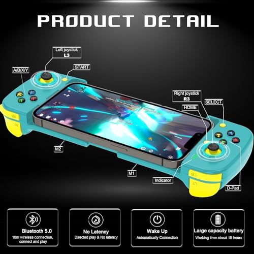 arVin Bluetooth Controller for iPhone/iPad/MacBook/iOS/Android/Samsung/Tablet/PC Wireless Gamepad Joystick with Back Button, Analog Triggers, Stretchable, Direct Play for Call of Duty, Genshin Impact - color: Blue