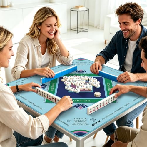 Turquoise Mahjong Mat 31.5x31.5 Inch,Anti-Slip Noise Reduction Table Cover, Equipped with a Portable Carrying Bag, Rubber Mahjong Mat for Poker, Cards and Board Games (Turquoise) - color: Turquoise