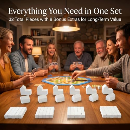 Replacement Pieces for Settlers of Catan – Roads, Settlements & Cities Set, Durable Game Tokens, Compatible with Catan Board Game Accessories, Game Pieces Plus Bonus Pieces (White) - color: White