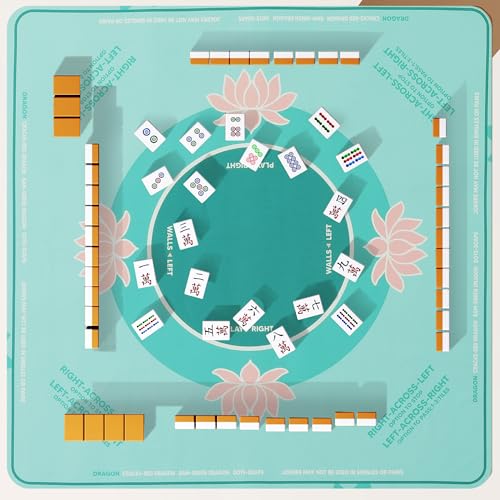 HOMBYS Elegant Lotus Mahjong Table Cloth 55x55 Inch, Square Mahjong Mat with Beginner Game Rules, Spill-Resistant Cover for Card & Tile Game Tables (Mint Green) - color: Mint Green
