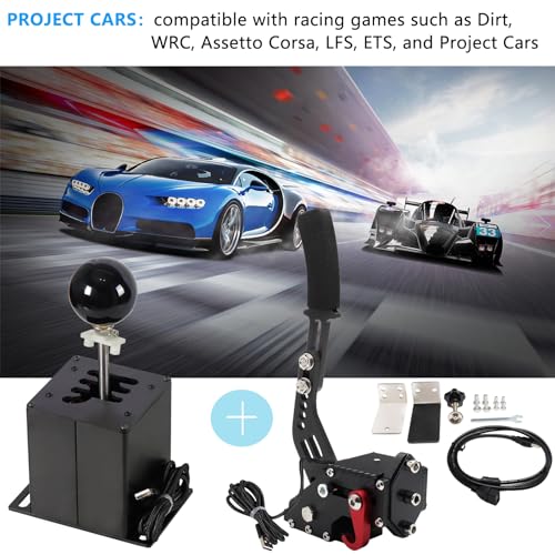 PC USB Simulator Shifter 64 Bit Handbrake with Clamp Compatible with G29 G27 G25 G920 T300RS/GT Steering Wheel Sequential H Gear Shifter Compatible with ATS ETS Dust WRC Sim Racing Games 6+R Black