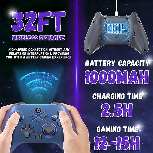 Xexvyrin Wireless Controller for X-box One, X-box Series X/S, PC, Switch, iOS, Android, LED Gaming Controller with TURBO, Macro Function, 6-Axis Gyro, 3.5mm Audio Jack, WiFi Connectivity (Metallic Blue) - color: Metallic Blue