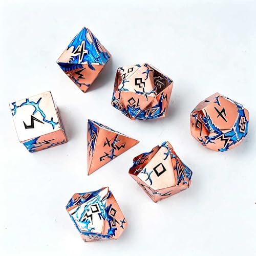 Blue Dragon Metal DND Dice Set, 7 Piece Weighted Polyhedral RPG Dice for Dungeons and Dragons, Balanced Zinc Alloy Tabletop D&D Dice with Storage Gift Case for Pathfinder MTG Games - color: Rose Gold