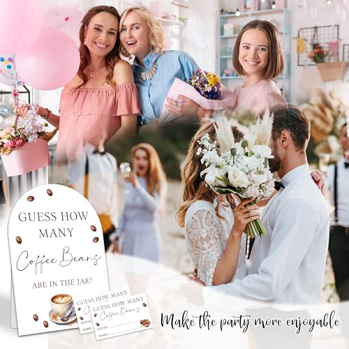 Guess How Many Coffee Beans Are In The Jar Game Set, 50 Guess Cards With 1 Standing Sign, Coffee Themed Baby Shower Wedding Bridal Shower Birthday Party Decor & Activity Supplies - A11 - color: Coffee