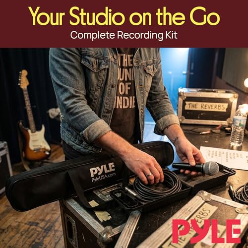 Professional Handheld Dynamic Microphone Kit - Unidirectional Vocal Wired Microphone w/Carry Bag, Metal Mic Stand, Holder/Clip & 16.4ft XLR Audio Cable to 1/4'' Audio Connection - Pyle (Charcoal) - color: Charcoal