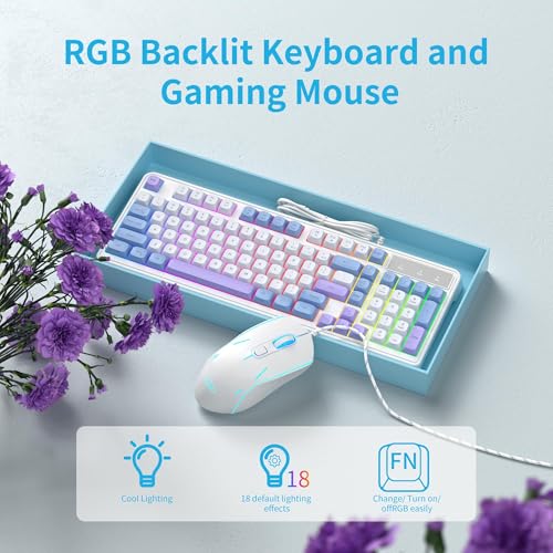 Camiysn Wire Gaming Keyboard, 7 Colorful Rainbow Backlight Classic Gaming Keyboard (BlueWhite-Set) - color: BlueWhite-Set