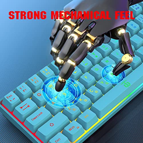 Snpurdiri 65% Membrane Gaming Keyboard, RGB (68 Keys,Blue) | Compact Wired Small Gaming Keyboard for PC/Mac Gamer, Typist, Travel, Easy to Carry on Business Trip - color: Blue