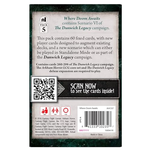 Arkham Horror The Card Game Where Doom Awaits MYTHOS PACK | Horror Game | Mystery Game| Cooperative Card Game| Ages 14+ | 1-2 Players| Average Playtime 1-2 Hours | Made by Fantasy Flight Games, Green
