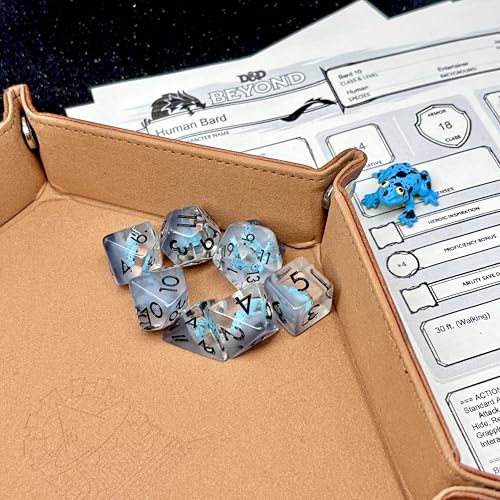Sage's Portal Animal Familiars Resin DND Dice Set Polyhedral Dice Set for Dungeons and Dragons RPG Pathfinder Tabletop TTRPG (Blue Frog + Figurine) - color: Blue Frog + Mini Figure, style: Dice Set +Mini Figure