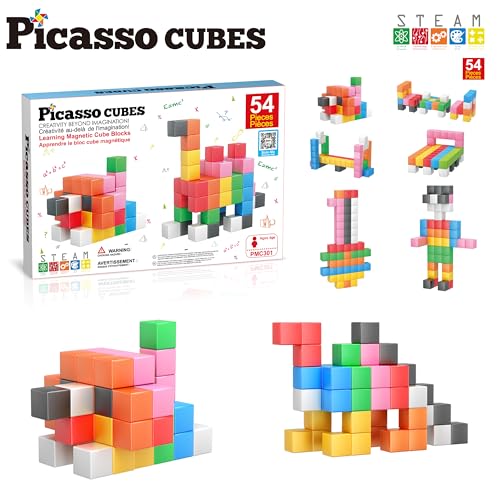 PicassoTiles Magnet Cube Building Blocks 1.2" 3CM Magnetic Cubes Toy Construction Building Educational Sensory Toys with Idea Booklet for School & Preschool Kids Boys Girls Toddlers PMC301 - color: Multicolor