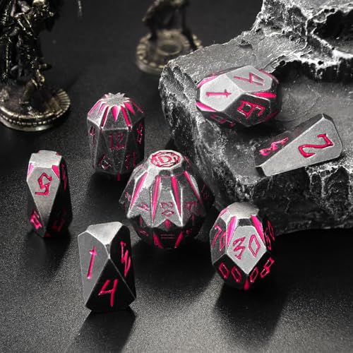 ZHOORQI Metal DND Dice Stonehenge Polyhedral Die Set for RPG(Black Pink) | D and D Dice, 7Pcs/Set Unique Cool Dice, Perfect Dice Gifts for Dungeons and Dragons RPG Role Play Games - color: Black Pink