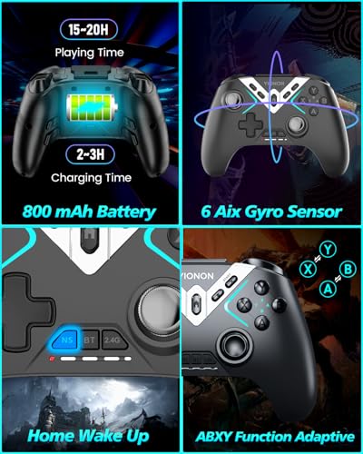 YIONON Wireless PC Controller with Hall Effect Joysticks and Triggers | Bluetooth Controller for Windows PC/Switch/Android/Mobile/TV/iOS/MAC with Loop Macro, Vibration, Turbo, Motion Control - color: Whole Black