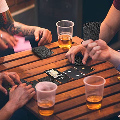 LotFancy Waterproof Playing Cards, 2 Decks of Cards with Plastic Cases | 100% Plastic, Black Playing Cards for Magic Tricks Pool Parties Beach Card Games, Cool Gadgets Gift for Adults, Bridge Size - style: Black Bridge Size