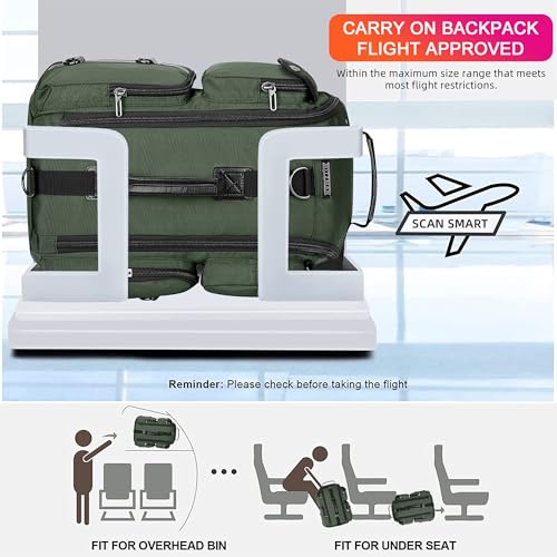 WITZMAN Travel Laptop Backpack for Men Convertible Carry on Bag 17 Inch | Carry on Airline Approved, Water-resistant Nylon, Large Capacity, For Weekend Getaway, Overnight Trip, 6695 Army Green - color: Standard Army Green