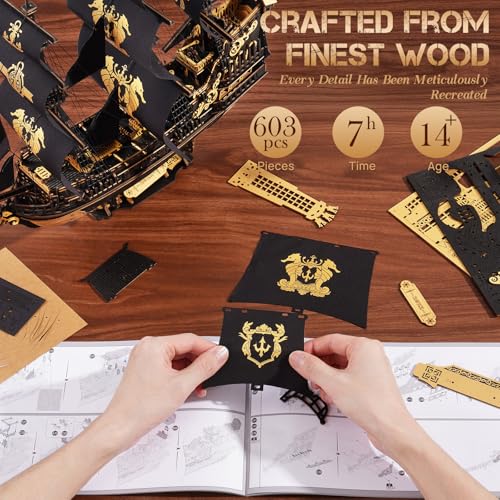 ROKR 3D Wooden Puzzles,Seahorse Barque Model kit,Ideal Gift for Adults&Teen