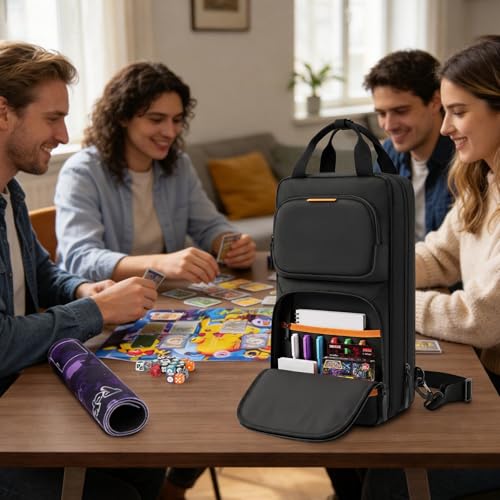 Playmat Tube Case for 2pcs L24’’x W14’’/L31’’x W15.5’’ Playmats, Gaming Mat Tube Organizer Bag with Card Pocket & Dice Holder & Shoulder Strap Fits for MTG, TCG, Trading Card Games, Travel