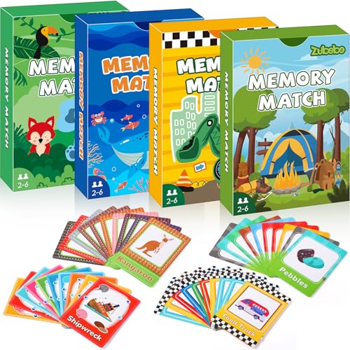Zubebe 4 Sets Memory Matching Game for Kids Memory Match Fun Matching Game Educational Toys for Family Night, Party Favors, Classroom Prizes (Style 2) - style: Style 2