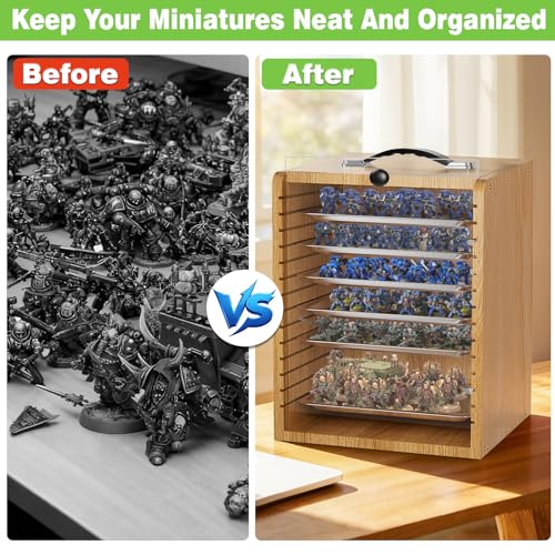 Miniature Storage Case for Collectibles Miniatures, Wooden Display Cases with 6 Trays, Miniature Display Case Miniatures Transport Case (Walnut Brown) - color: Walnut Brown